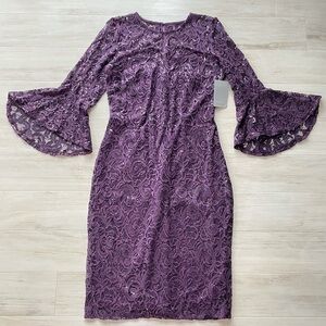 NWT Marina Purple Sequined Bell-Sleeves Dress